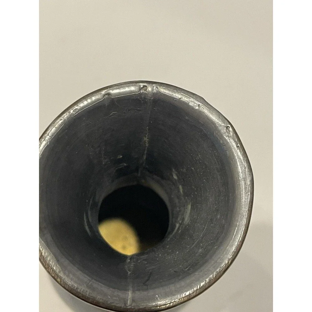 Vintage Mid-century Solid Pewter Vase with Brass Overlay Made In Hong Kong